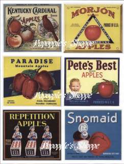 Vintage Label Stickers Repro Food Advertising Apples  