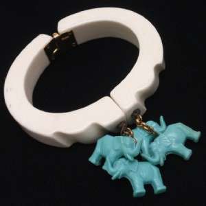 Elephant Charms on Celluloid Hinged Bangle Bracelet Vintage  