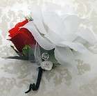   WHITE ROSES Corsage & Boutonniere Artificial Silk Wedding Flowers Prom