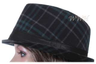 Black Plaid Stingy Brim Fedora Hat Bucket bk285d  