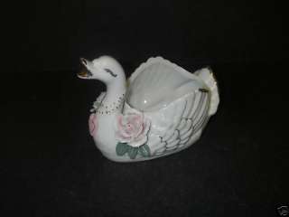 Collectible Swan Figural PLANTER White Rose ARIS China  