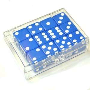  Set of 12 Blue Opaque dice in Acrylic Box   White dots 