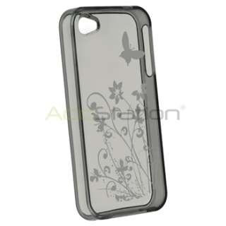 4x Clear Flower Butterfly TPU Skin Rubber Case Cover For iPhone 4 4S 
