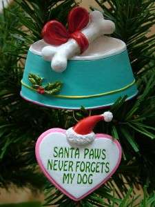 New Santa Paws Hat Pet Dish Dog Bone Christmas Ornament  