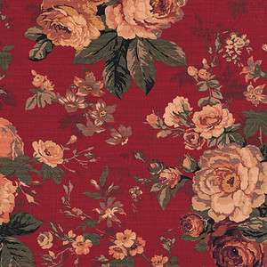 Canvas Heavy Upholstery Fabric Antique Rose Floral Red  
