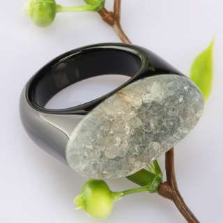 Druzy Geode Crystal Quartz Black Agate GEM Finger Ring  