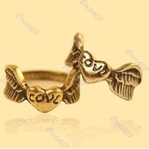   antique bronze angel wing carved Love Heart Band little finger Ring