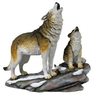  Wolf and Baby Wolf Howling Sculpture