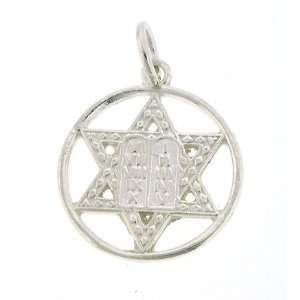 925 Authentic Sterling Silver Charm Star of David with 10 Commandments