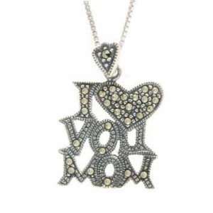  Marcasite I Love You MOM Silver Heart Pendant Jewelry