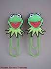 Muppets LARGE KERMIT FROG PAPER CLIP LOT of 2 Green Metal Rubber Face 