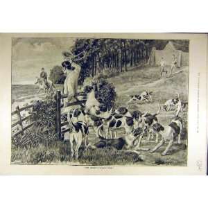   1889 Derby Horse Rider Post Hounds Puppies Hunt Print