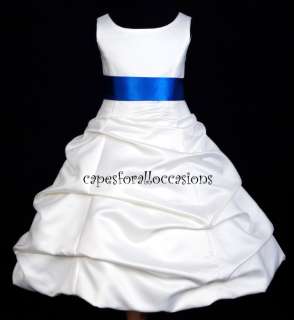 WHITE ROYAL BLUE WEDDING BRIDAL PAGEANT FLOWER GIRL DRESS 2 4 6 6X 8 