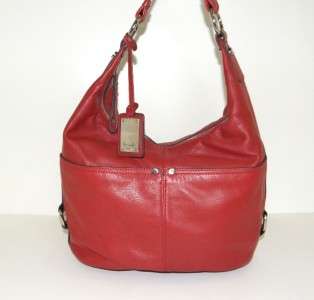 NEW TIGNANELLO RED LEATHER POLISHED POCKETS HOBO TOTE BAG  