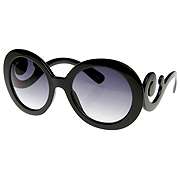 Designer Inspired Round High Fashion Sunglasses w/ Baroque Swirl Arms 