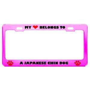  A Japanese Chin Dog Pet Pink Metal License Plate Frame Tag 