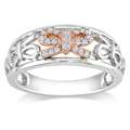 Sterling Silver and 14k Pink Gold 1/10ct TDW Diamond Bow Ring (G H, I3 
