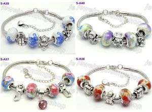 4pc mixed murano glass beads European charm bracelet 10  