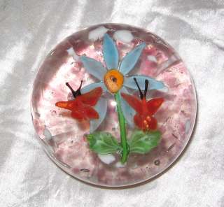 Old Flower and Butterflies Butterfly Blown Glass Paperweight  