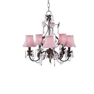 Pink Glass Bead on Fabric Chandelier Shades on the Mocha & Pink 5 Arm 