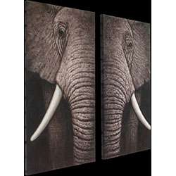 Hand painted Elephant Gallery wrapped Oil Paintings (Set of 2)