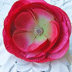 Silk Rhinestone Rose Flower Brooch Pin  