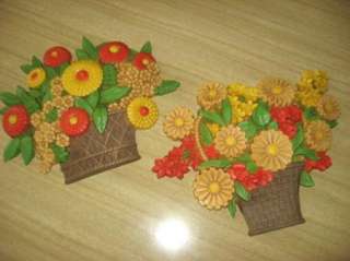 Vintage Syroco Colorful Flower Basket Wall Hangings 1975 MADE IN USA 