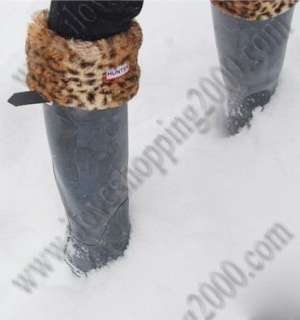 HUNTER Leopard/Grizzly Faux Fur Cuff Fleece Welly Socks  