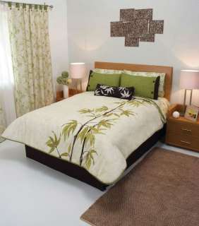 Olive Green Beige Leaves Comforter Bedding Set Full 9PC  