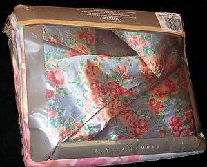 NIP Vtg Floral Queen Size Flat Bed Sheet by Martex Pink Rose Cotton 