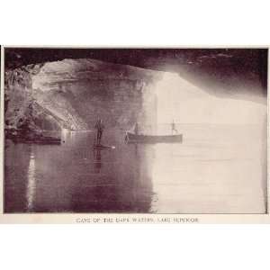 1893 Print Cave of the Dark Waters Lake Superior Boat   Original 