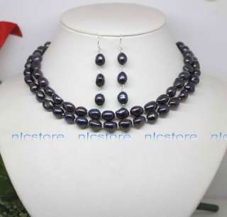 Charming 32 black baroque pearl necklace earrings set  