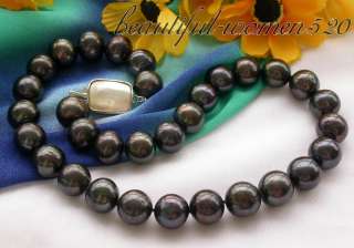 AA++ 17 14mm Tahitian black round freshwater pearl necklace