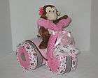 DIAPER CAKE GIRL TRICYCLE TRIKE MOTORCYCLE BABY SHOWER MONKEY SAFARI 