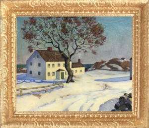HOUSE IN WINTER Dollhouse Picture FRAMED Miniature Art  