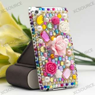 Pink flower Bling Crystal Hard Case for iPod touch 4G 4th skin PC129 