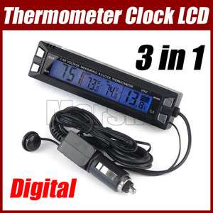   Digital LED Thermometer Time Clock Car 12V/24V Voltage Monitor+ Power