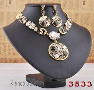   round enamel alloy necklace earrings jewelry gold plated #30177  