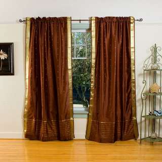 Sheer Sari 84 inch Brown Rod Pocket Curtain Panel Pair (India 