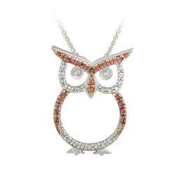   Gold over Silver Champagne Diamond Accent Owl Necklace  