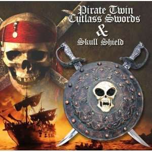  The Caribbean Pirates Twin Cutlass Swords With Skull 