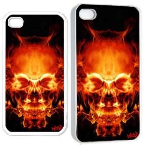    skull fire art iPhone Hard 4s Case White Cell Phones & Accessories