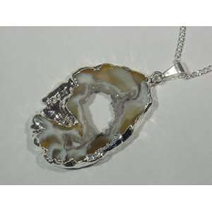  Geode Druzy Slice Pendant with Free 18 Silver Chain 