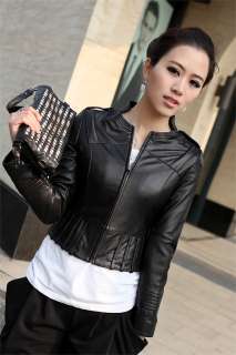 short genius sheep leather jacket/coat,freeSH/fashion style/ZIP/black 