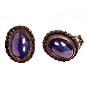   Silver Blacken Cabochon Sapphires Braided Earrings Ct.tw 1.70 Jewelry