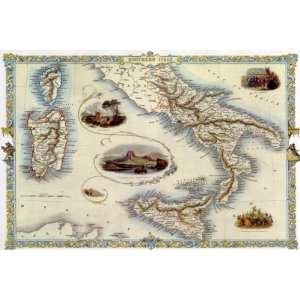  Vintage Poster, Map of Southern Italy, Circa 1880, 24x36 