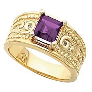  14K Yellow Gold Amethyst Etruscan Style Ring Jewelry
