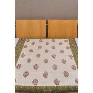 Indian Handcrafted Hand Block Printed Cotton Single Bed Size Bedspread 