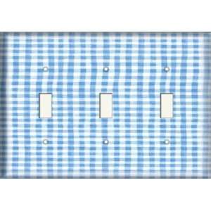  Three Switch Plate   Blue Gingham