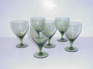 VINTAGE GREEN GLASS ICED WATER TUMBLERS GLASSES SET 6  